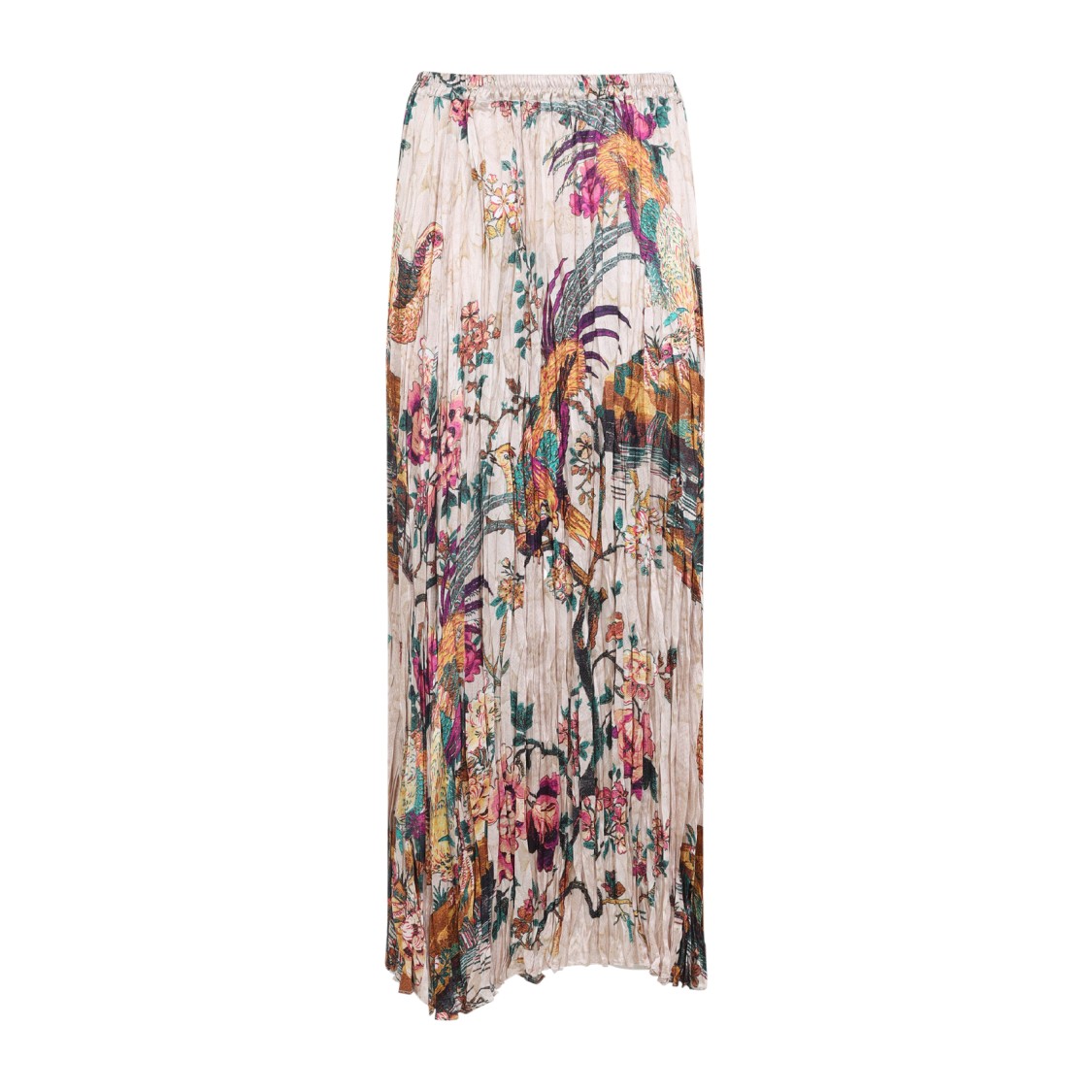 Shop Roberto Cavalli Beige Silk Midi Skirt