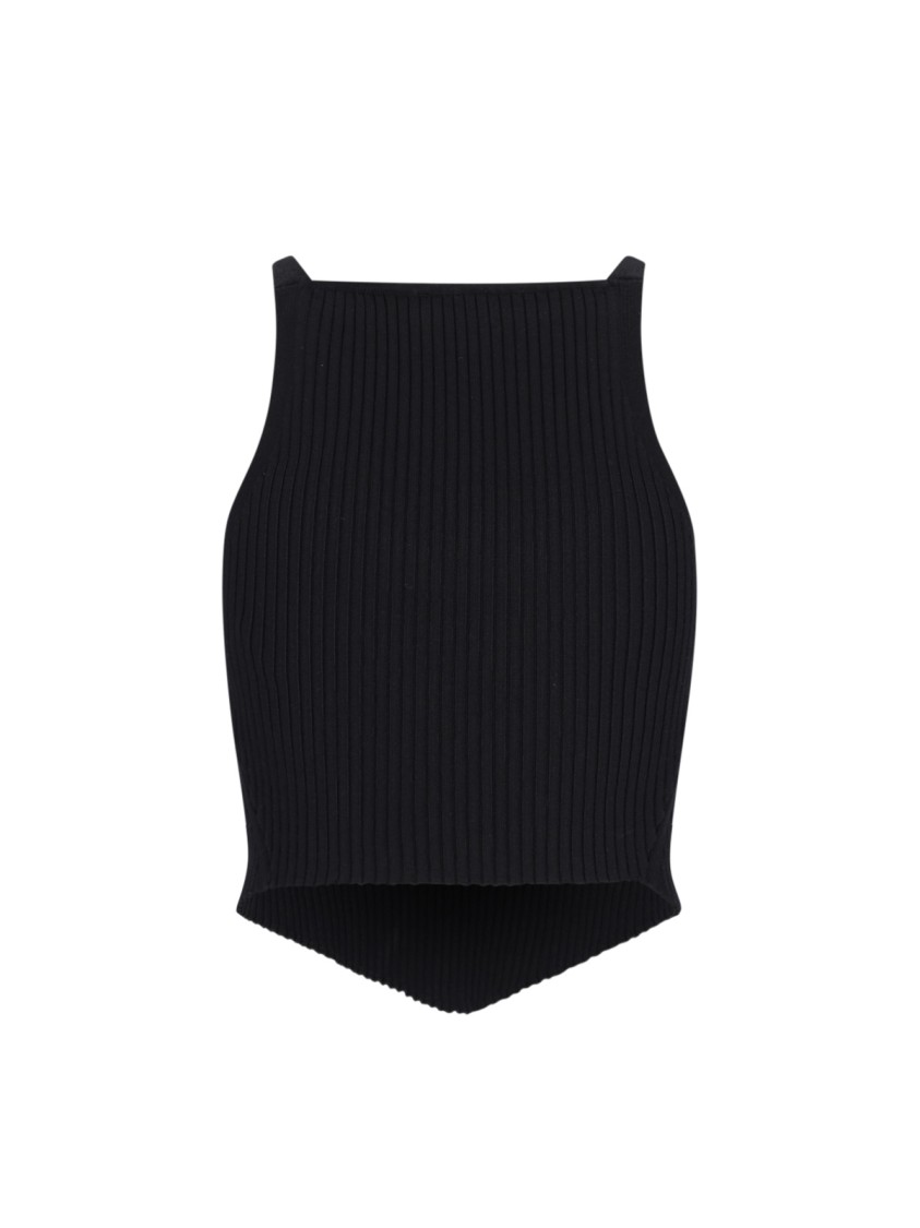 Courrèges Mockneck Light Rib Cropped Top