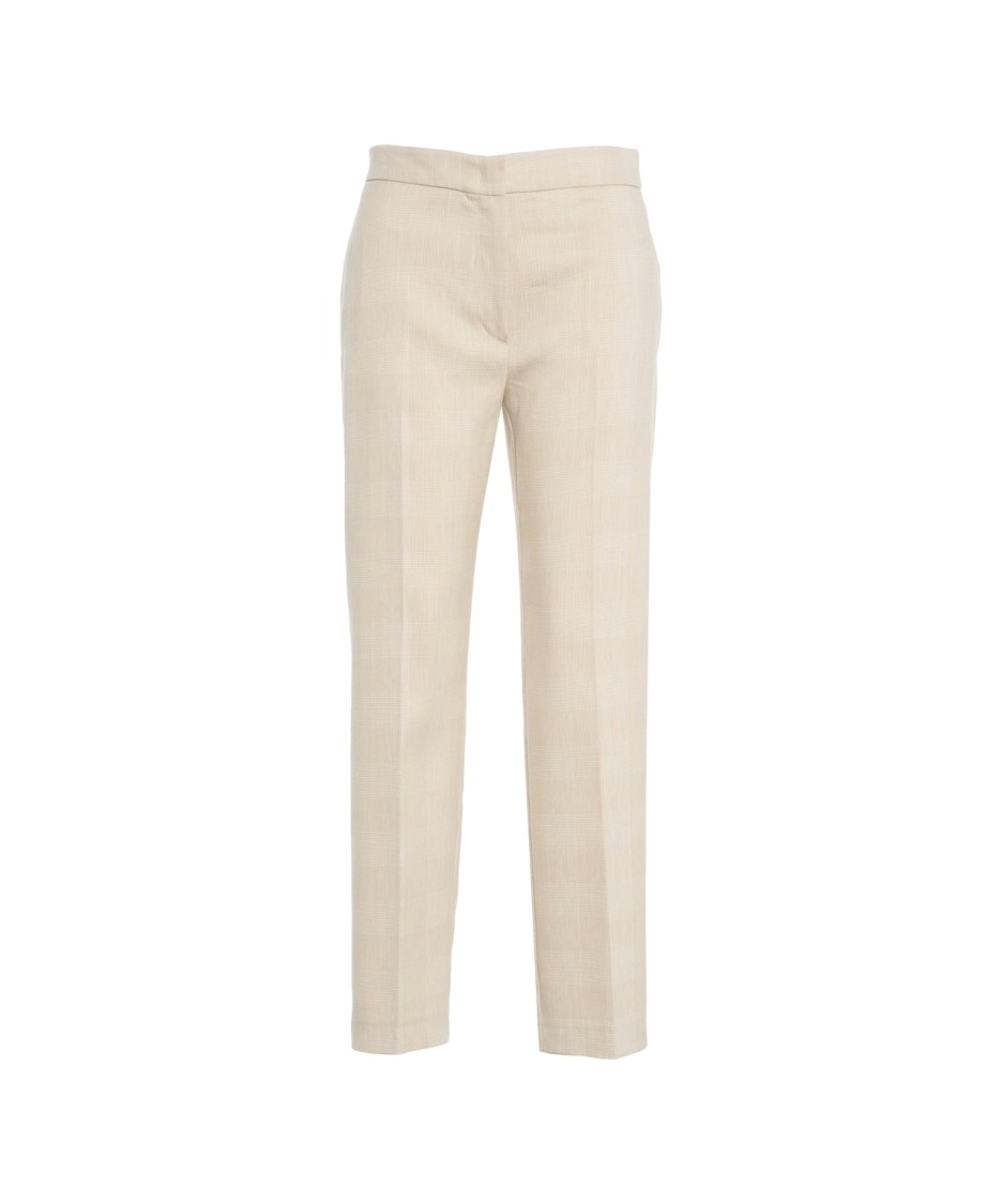 Kaos Beige Glencheck Trousers With Ironed Pleats In Neutrals