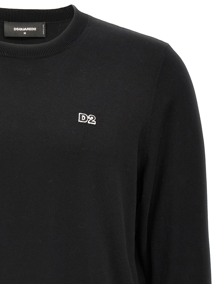 Dsquared2 Classic Black Crew-neck Sweater With Ribbed Cuffs In Black