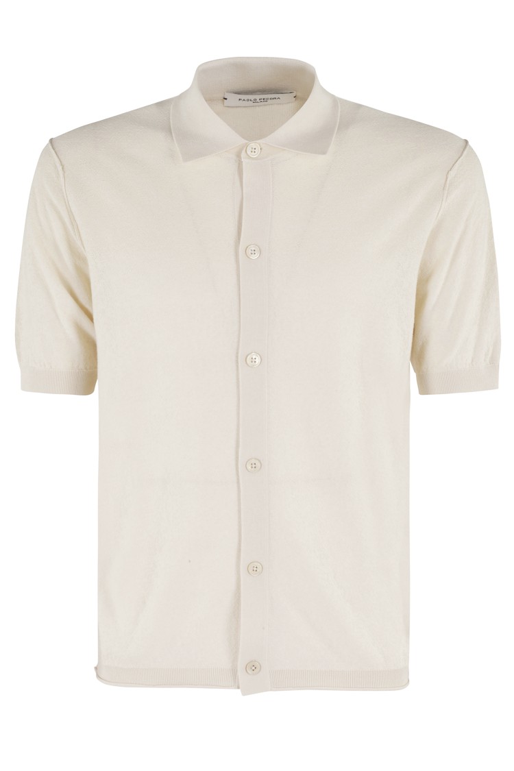 Paolo Pecora Short-sleeved Pointed Collar Shirt In Ultra-fine Cotton In Neutrals