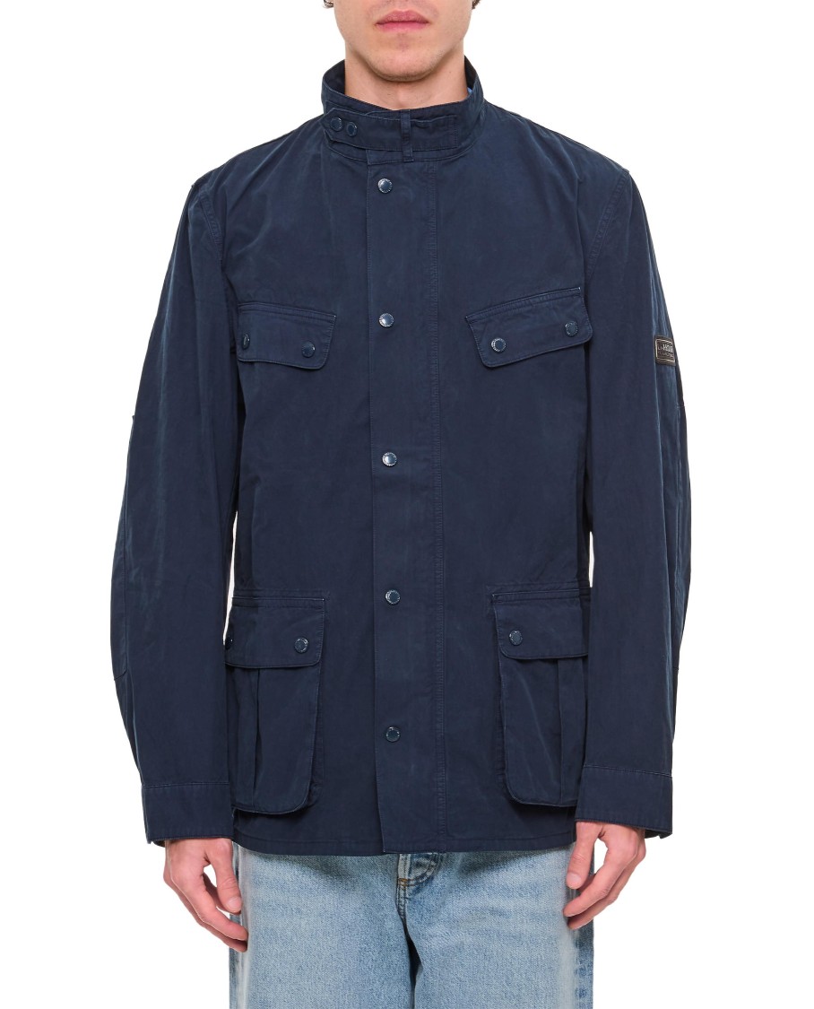 Barbour Front Button Closure Jacket With Ribbed Collar In Blue