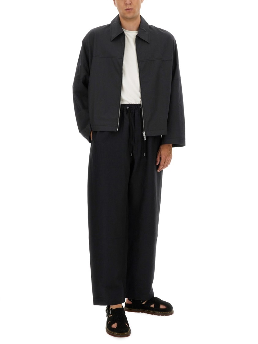 Studio Nicholson Relaxed Fit Black Pants With Elastic Waistband In Black