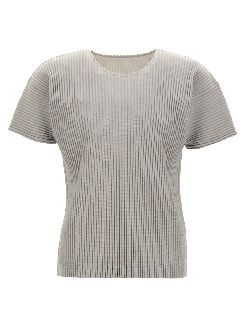 Issey Miyake Textured Pleated T-shirt With Crew Neck In Gray