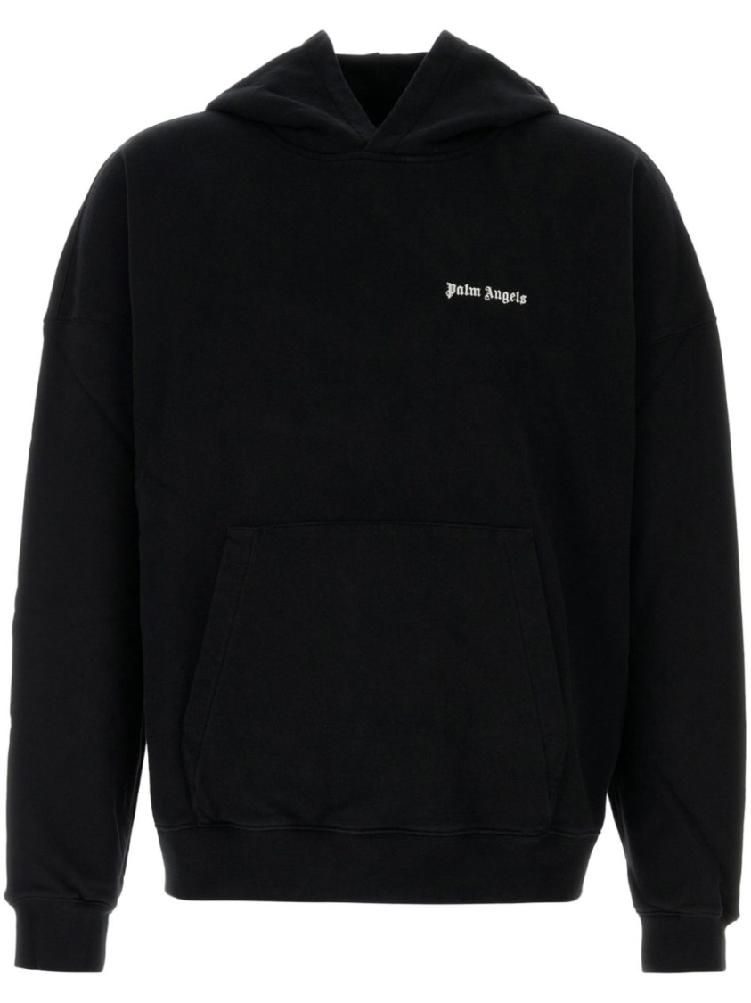Palm Angels Brand-embroidery Kangaroo-pocket Relaxed-fit Cotton-jersey Hoody In Black