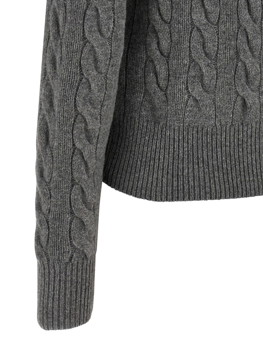 Polo Ralph Lauren Cable Knit Sweater With Button-up Front And Fitted Ribbed Hem In Gray