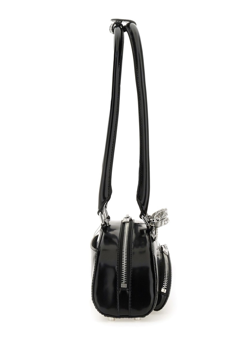 Self-portrait Black Leather Curved Shoulder Bag In Black