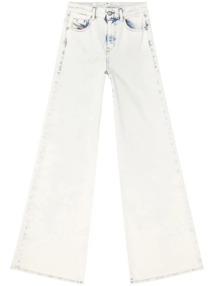 Diesel D-akemi L.32 Wide-leg High-waisted Denim Pants In White