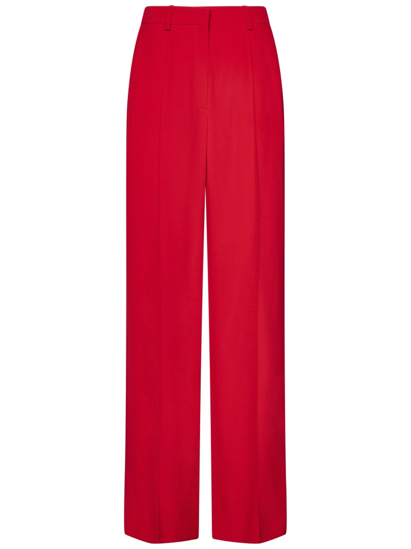 Balmain Straight Red Viscose Crepe Tailored Trousers In Red