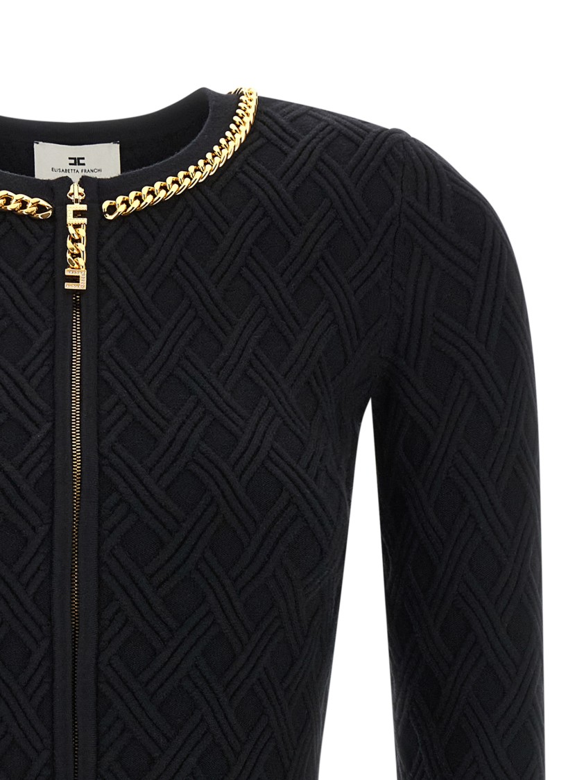 Elisabetta Franchi Jewel Zip Puller Cardigan Sweaters And Cardigans Black In Black