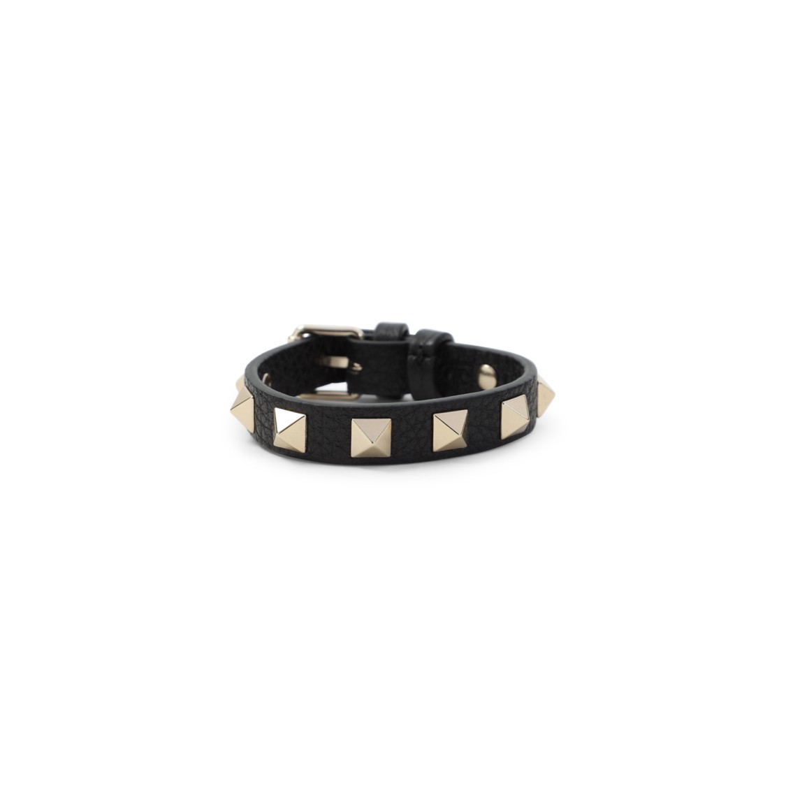 Shop Valentino Leather Bracelet With Metallic Pyramid Studs By In Black