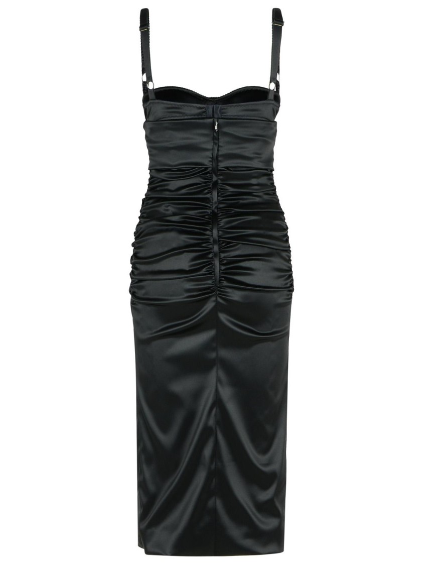 Dolce & Gabbana Corset-inspired Black Acetate Evening Dress With Draped Front In Black