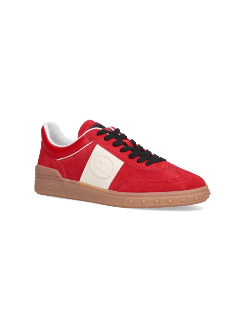 Valentino Garavani Upvillage Low Top Trainer In Split Leather And Calfskin Nappa Leather In Red