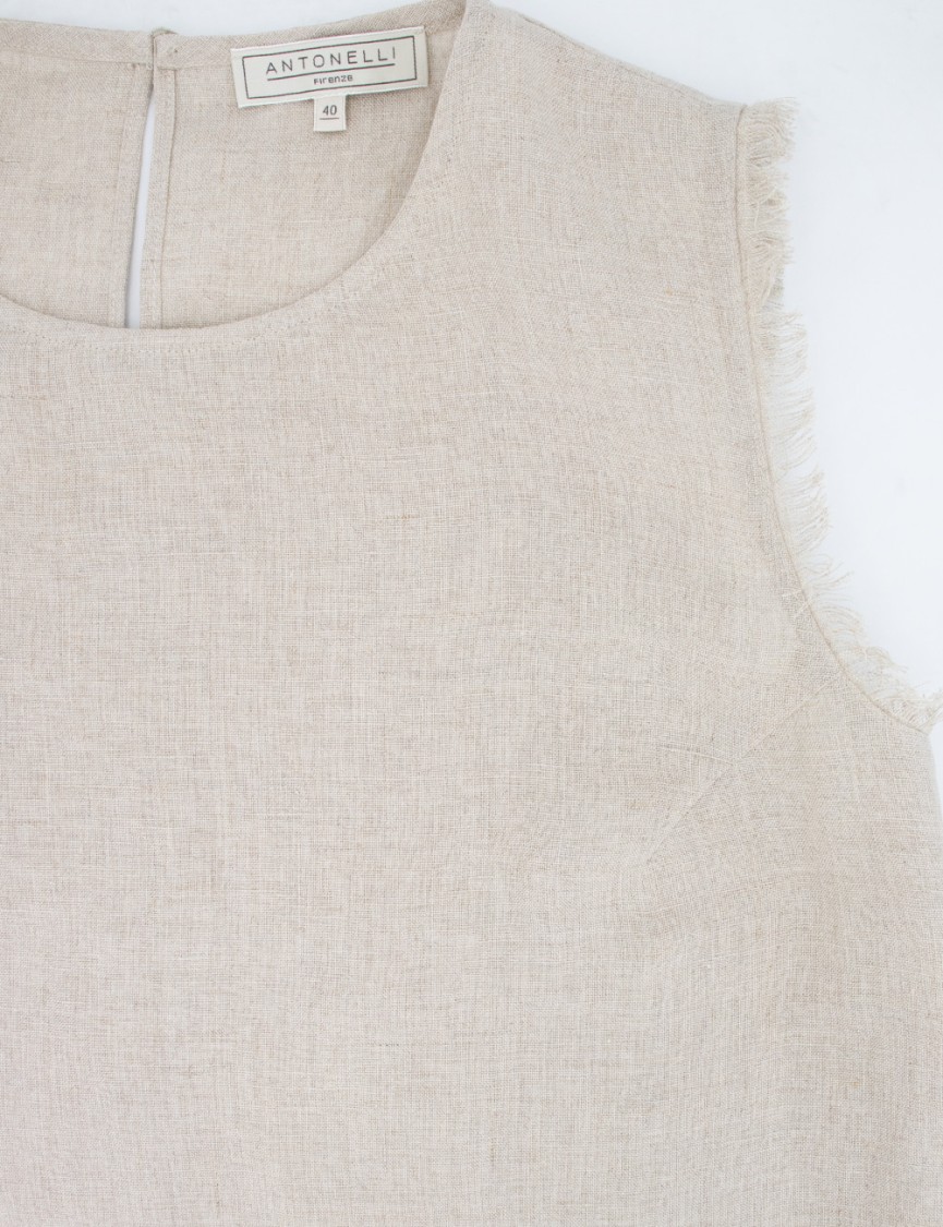 ANTONELLI ANTONELLI FRINGED LINEN TOP WITH BUTTON BACK CLOSURE