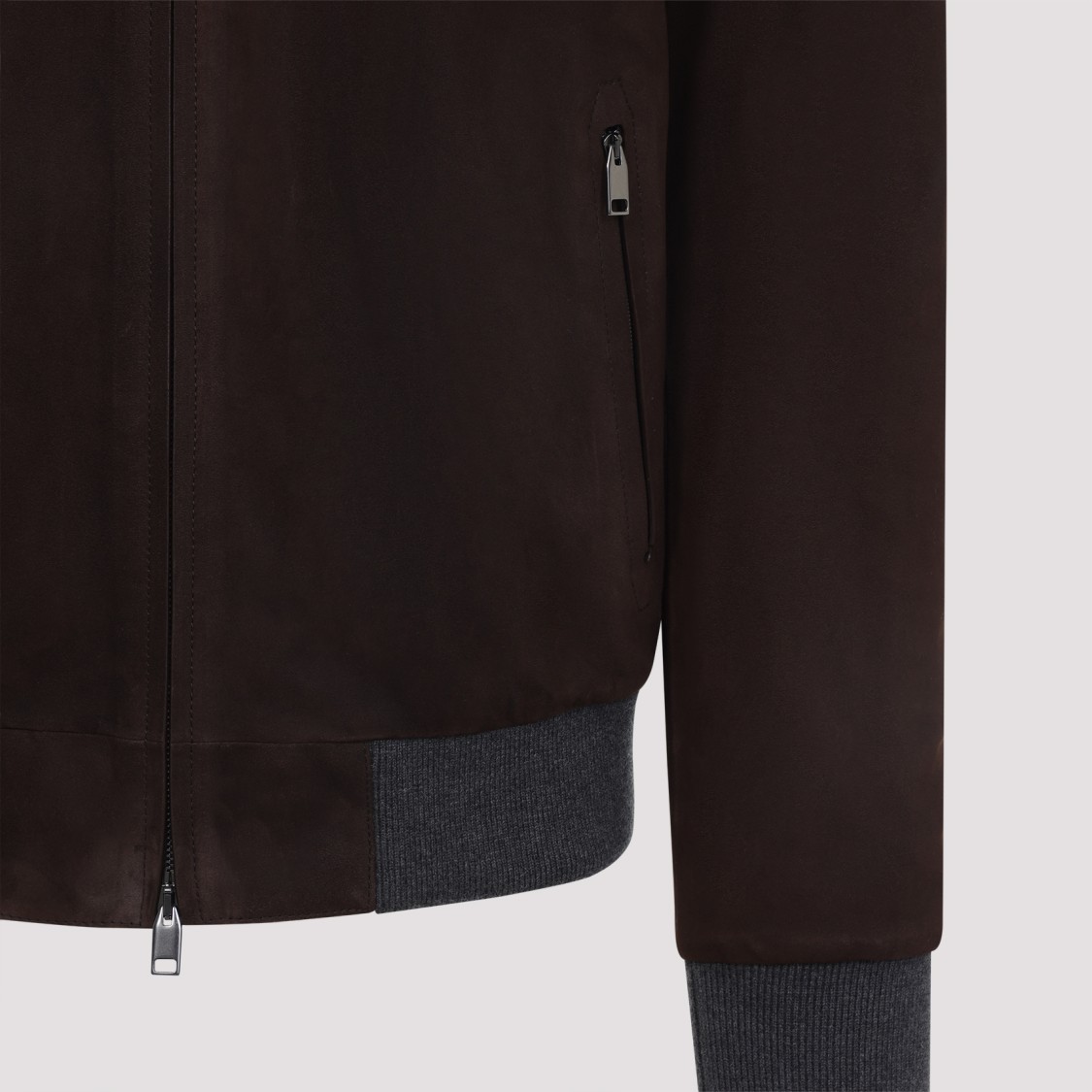 Brioni Ribbed Collar Bomber With Side Pockets In Brown