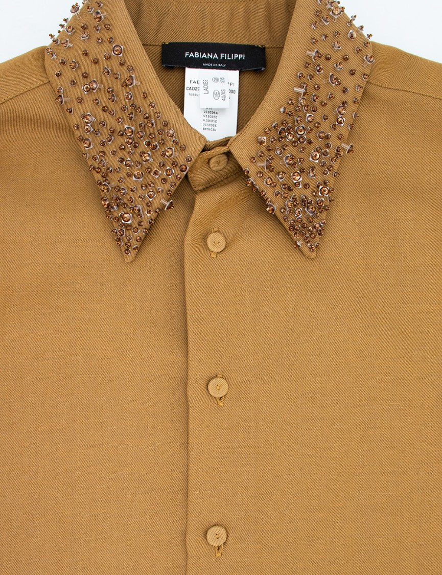 FABIANA FILIPPI FABIANA FILIPPI CROPPED BLOUSE WITH EMBROIDERED COLLAR AND BUTTON-DOWN FRONT