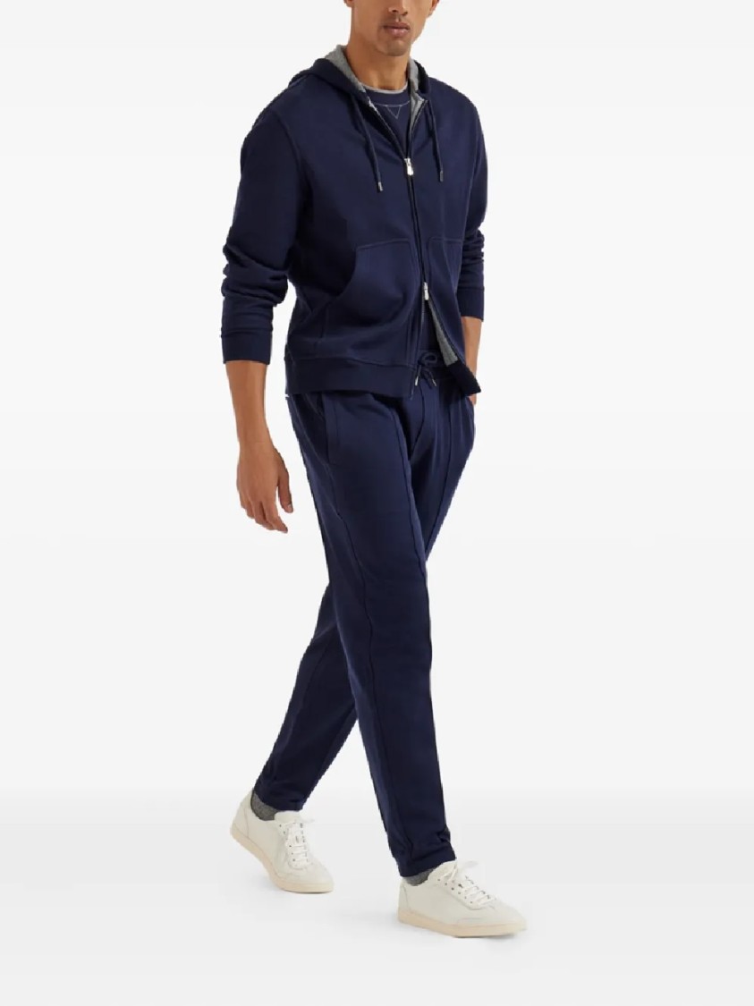 Brunello Cucinelli Short-sleeved Crew Neck T-shirt With Contrasting Stitching In Blue