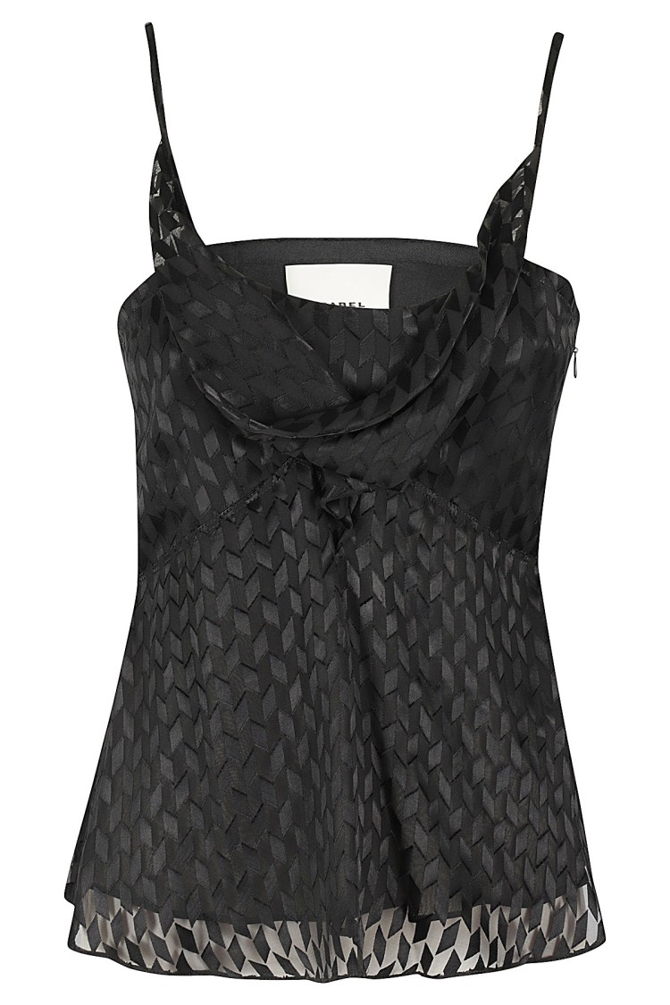 Isabel Marant Kalisia Sheer Geometric-decorated Top With Puff Neckline In Black