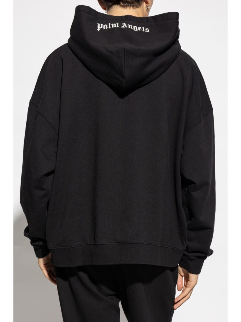 Palm Angels Brand-embroidery Kangaroo-pocket Relaxed-fit Cotton-jersey Hoody In Black