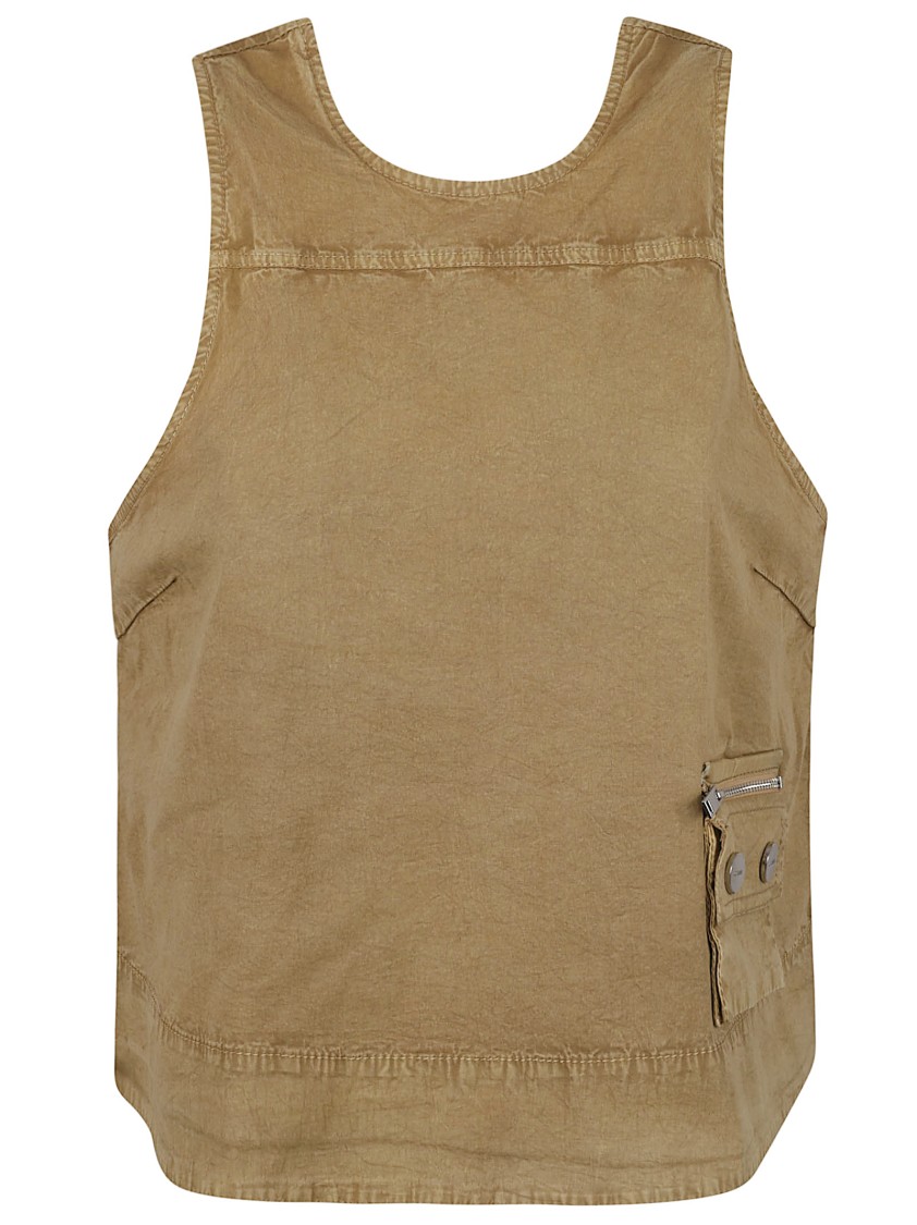 Ganni Relaxed-fit Sleeveless Top With Cropped Hem In Neutral