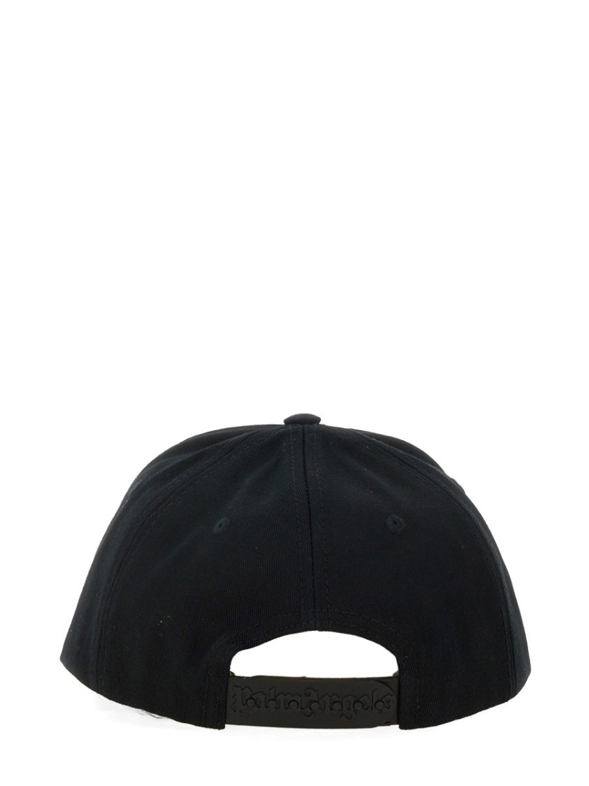 Palm Angels Black Baseball Cap With White Logo Print In Black