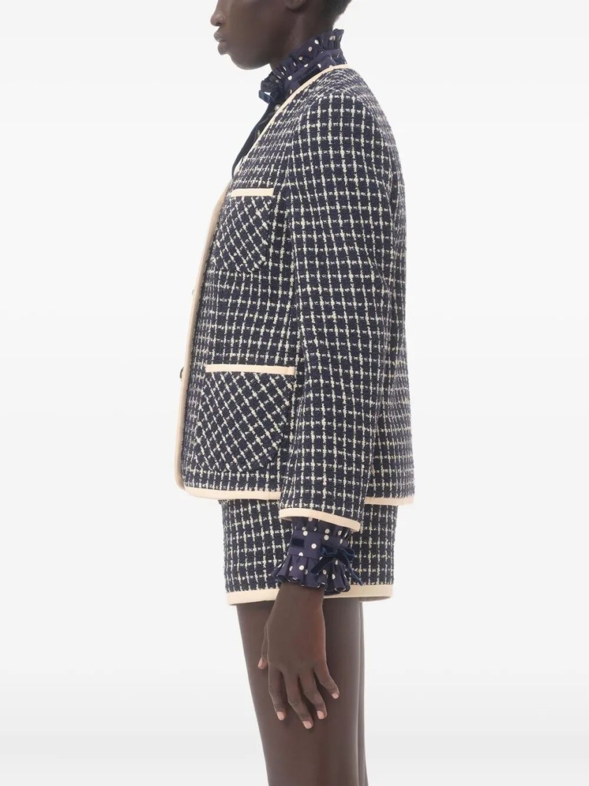 Valentino Boucle Wool Blend Jacket With Contrast Trim In Blue