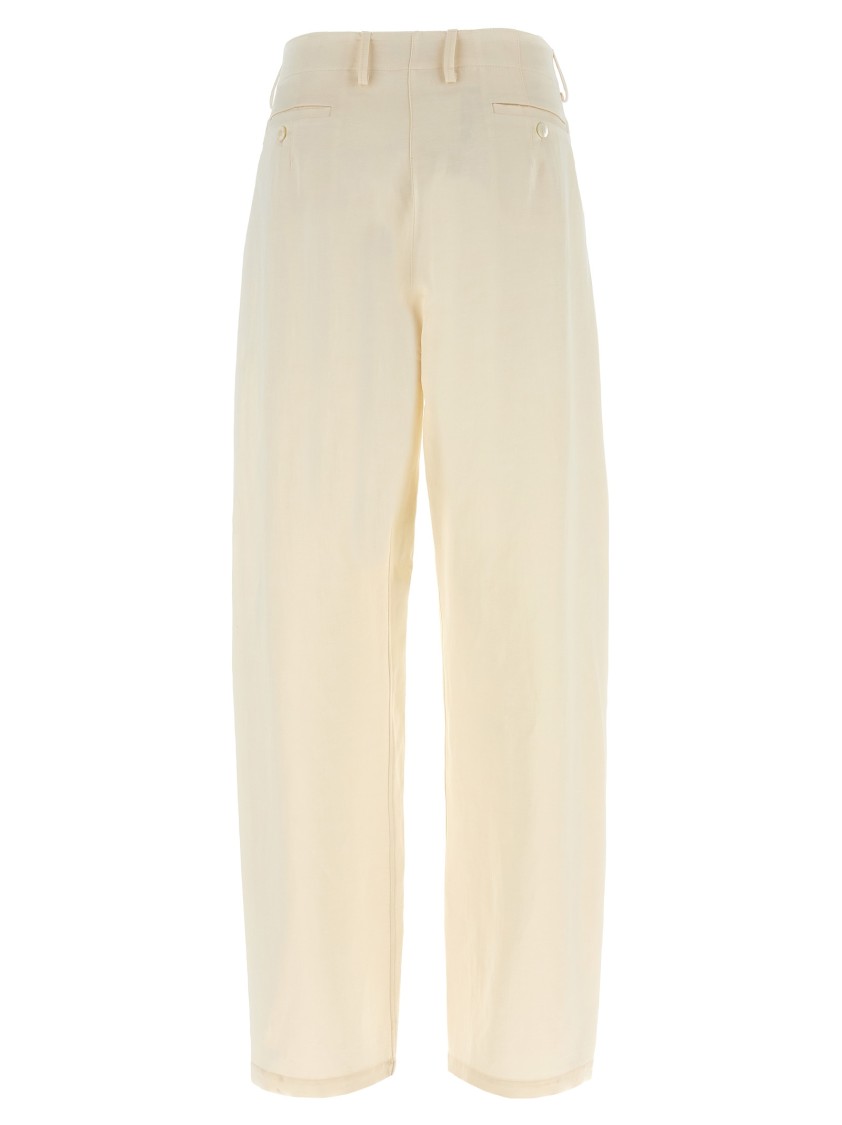 Magda Butrym Wide Leg Stretch Cotton Trousers With Asymmetric Stitching In Neutral