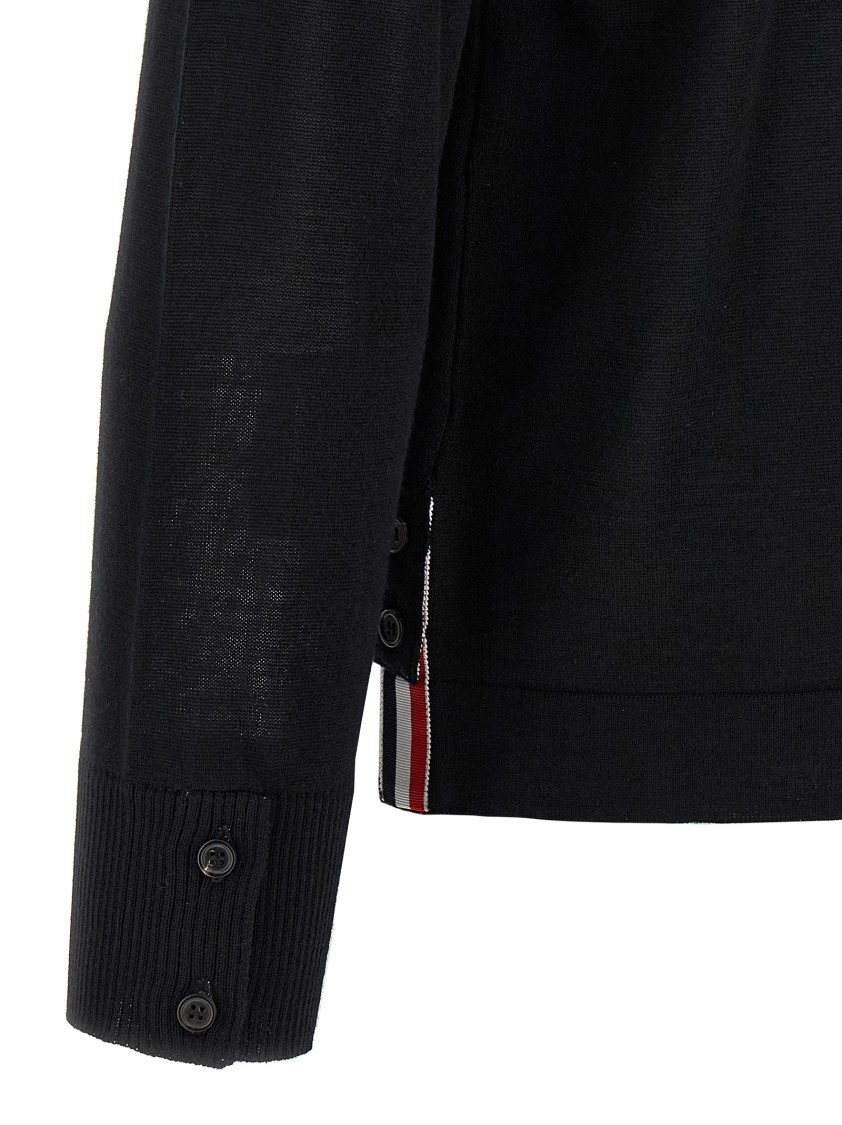 Thom Browne Button-front Knit Cardigan With Grosgrain Detailing In Black