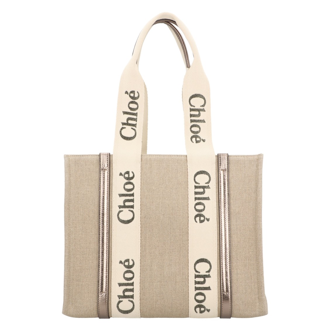 Chloé Woody Tote Bag In Linen & Leather In Neutral