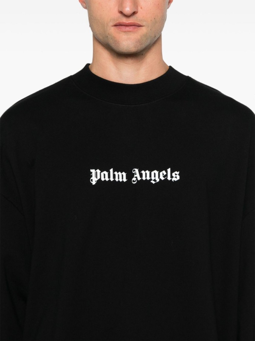 Shop Palm Angels Drop Shoulder Sweatshirt With Logo In Black