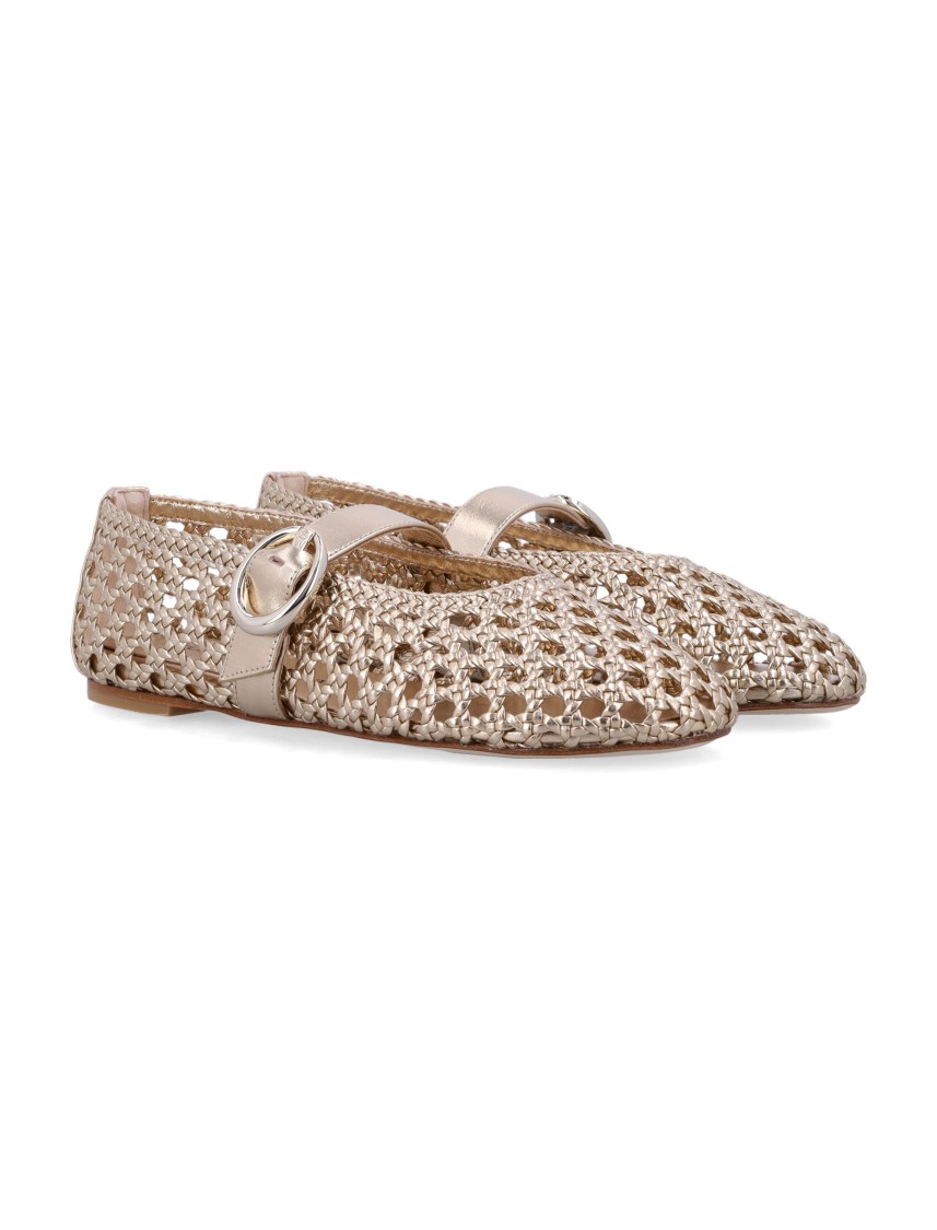 Stuart Weitzman Lace-up Woven Leather Ballerina