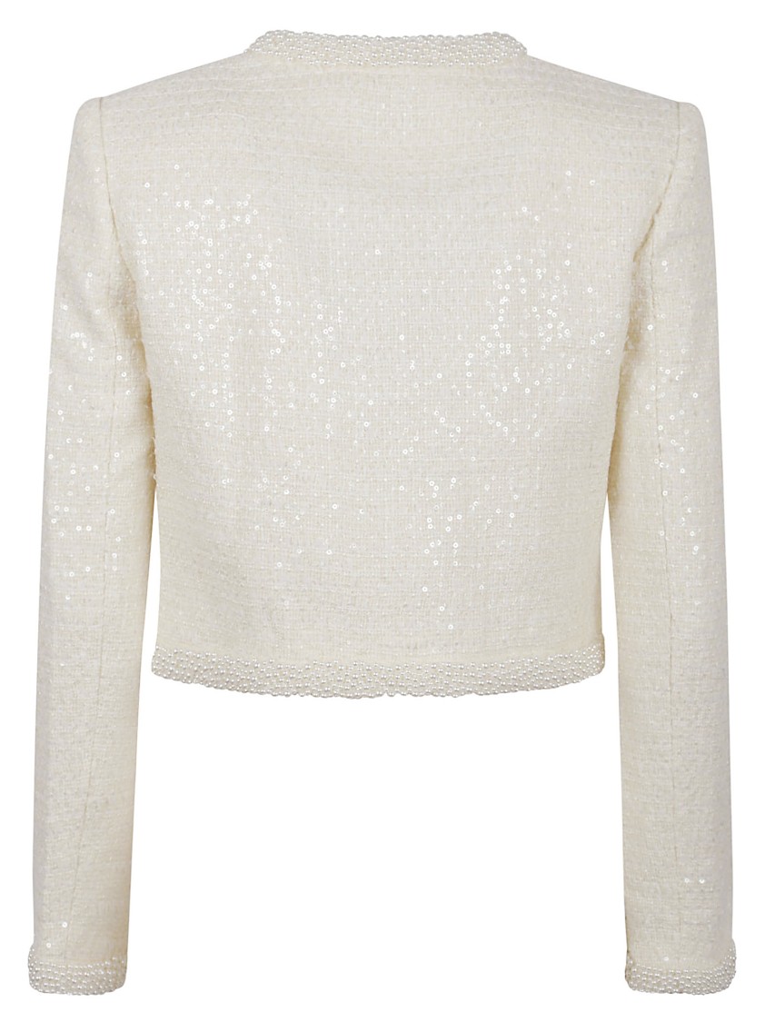 Shop Self-portrait Cream Boucle Pearl Trim Jacket In Neutrals