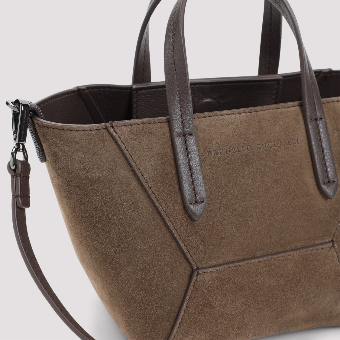 Brunello Cucinelli Suede Hexagonal Panelled Shoulder Bag