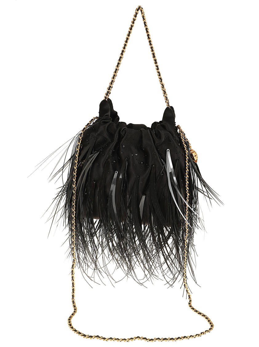 Tory Burch Black Fleming Satin Mini Hobo Bag In Black