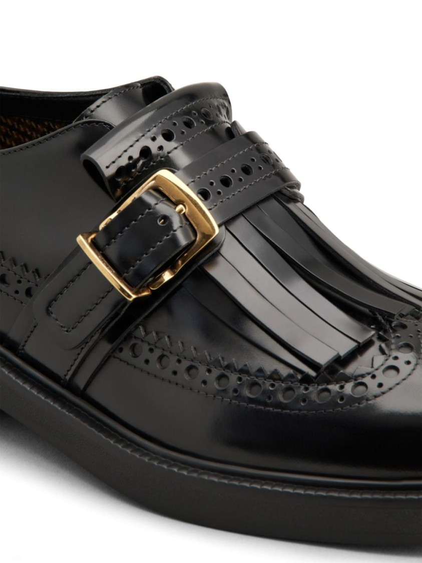 Tod's Monk Strap In Leather With English Dovetail Stitching And Fringe In Black