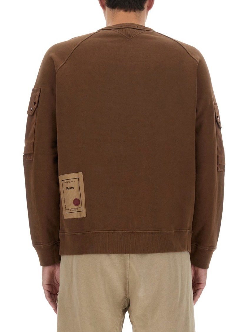 Ten C Logo Crew Neck Sweater In Brown
