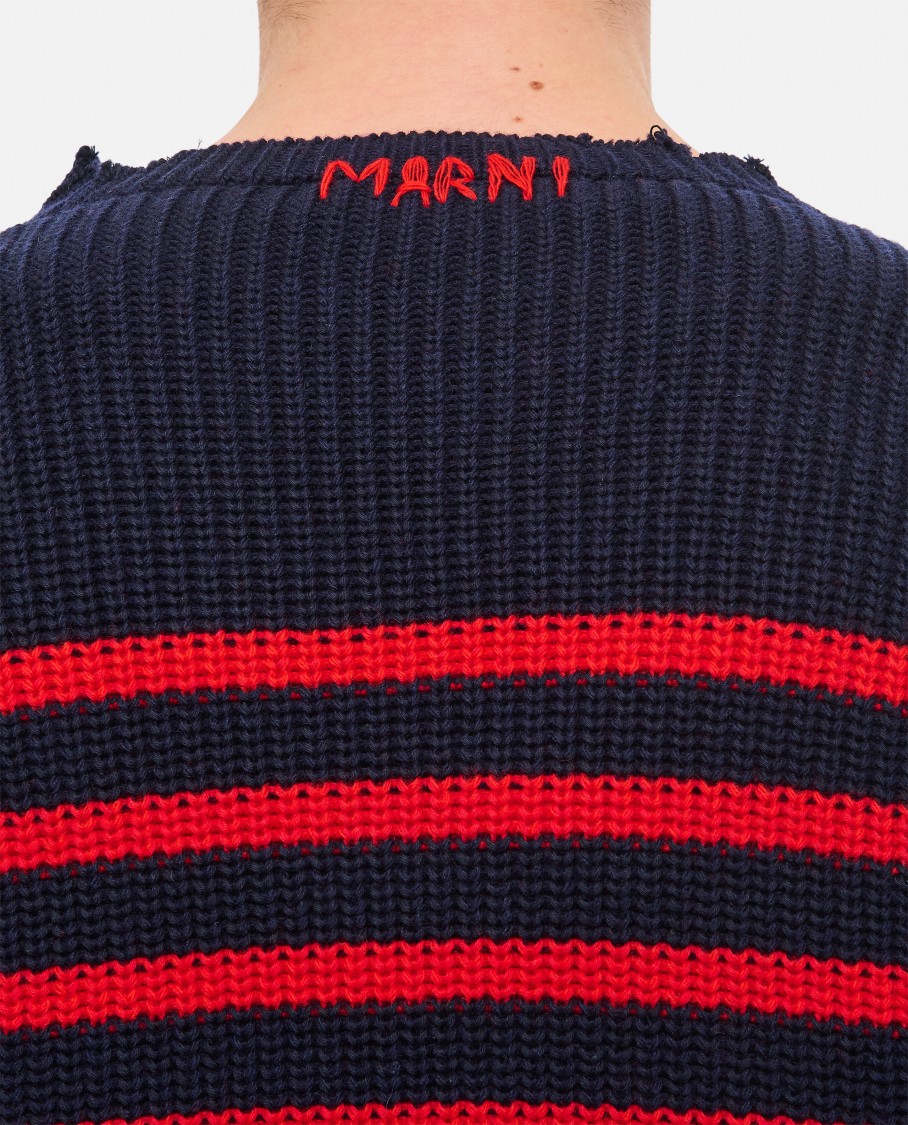 Marni Sailor Striped Distressed Crewneck Sweater