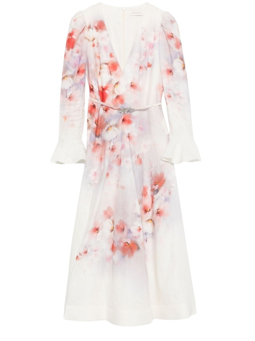 Shop Zimmermann Midi Dress With Deep V-neckline In Neutrals