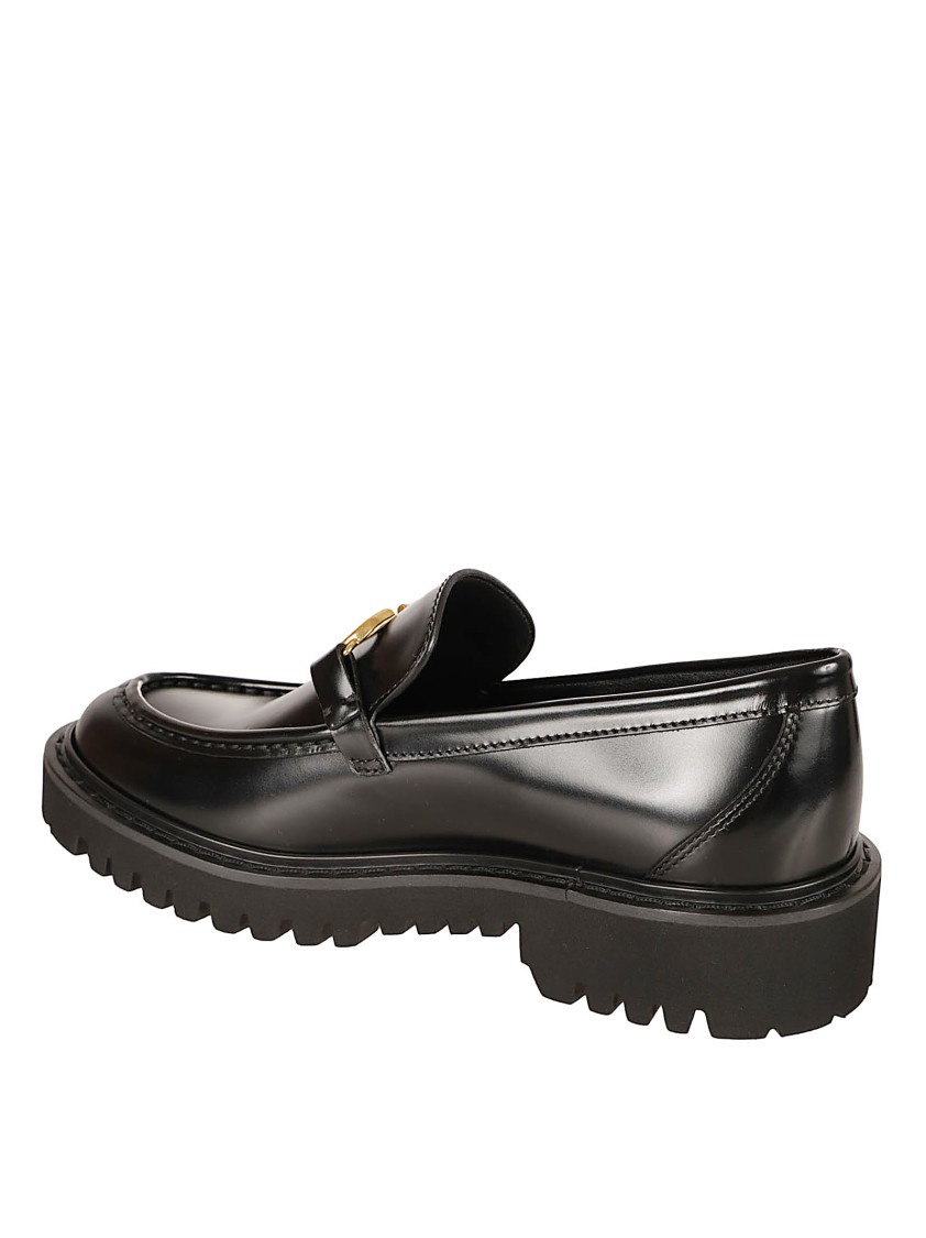 Valentino Garavani Flat Shoes With Gold Buckle Detail In Black