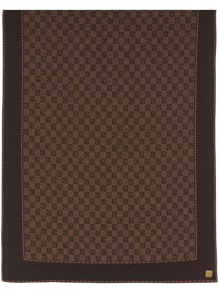 Balmain Monogram Wool Scarf In Brown