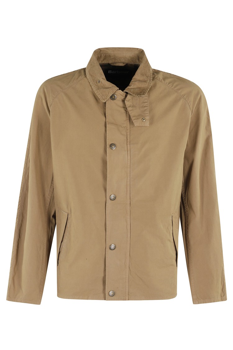 BARBOUR BARBOUR STONE-COLORED GARMENT-DYED CASUAL JACKET WITH CORDUROY COLLAR