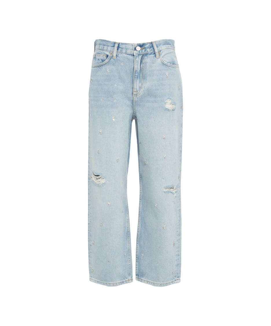Shop Liu •jo Liu Jo High-waisted Straight Leg Jeans With Rhinestone Details In Blue