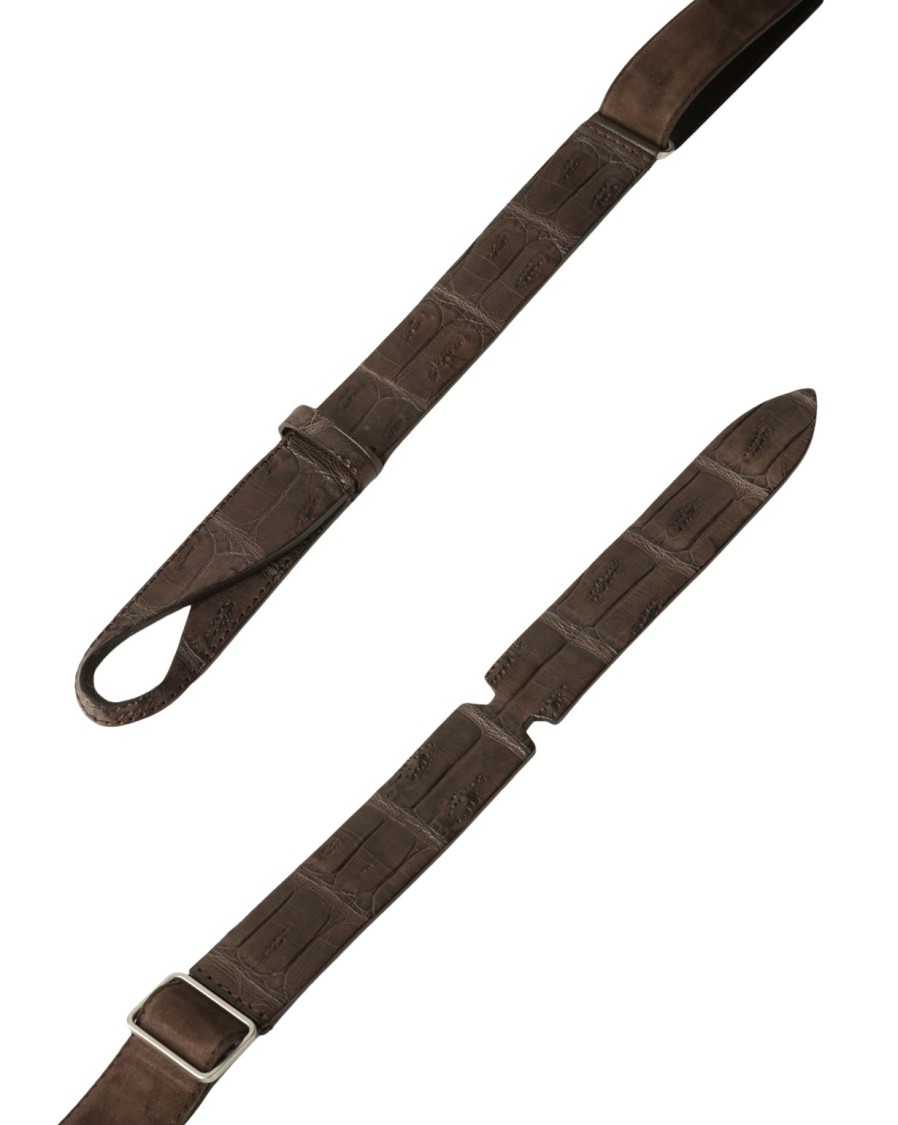 Orciani Crocodile Textured Suede Belt In Rich Brown