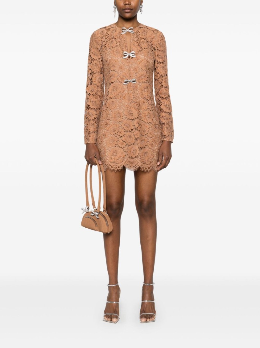 Self-portrait Intricate Lace Mini Dress With Bow Details