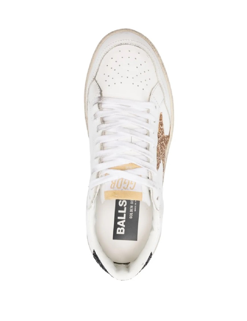 Golden Goose Ball Star 2 Sneakers With Gold Glitter Star And Black Glitter Heel Tab In White