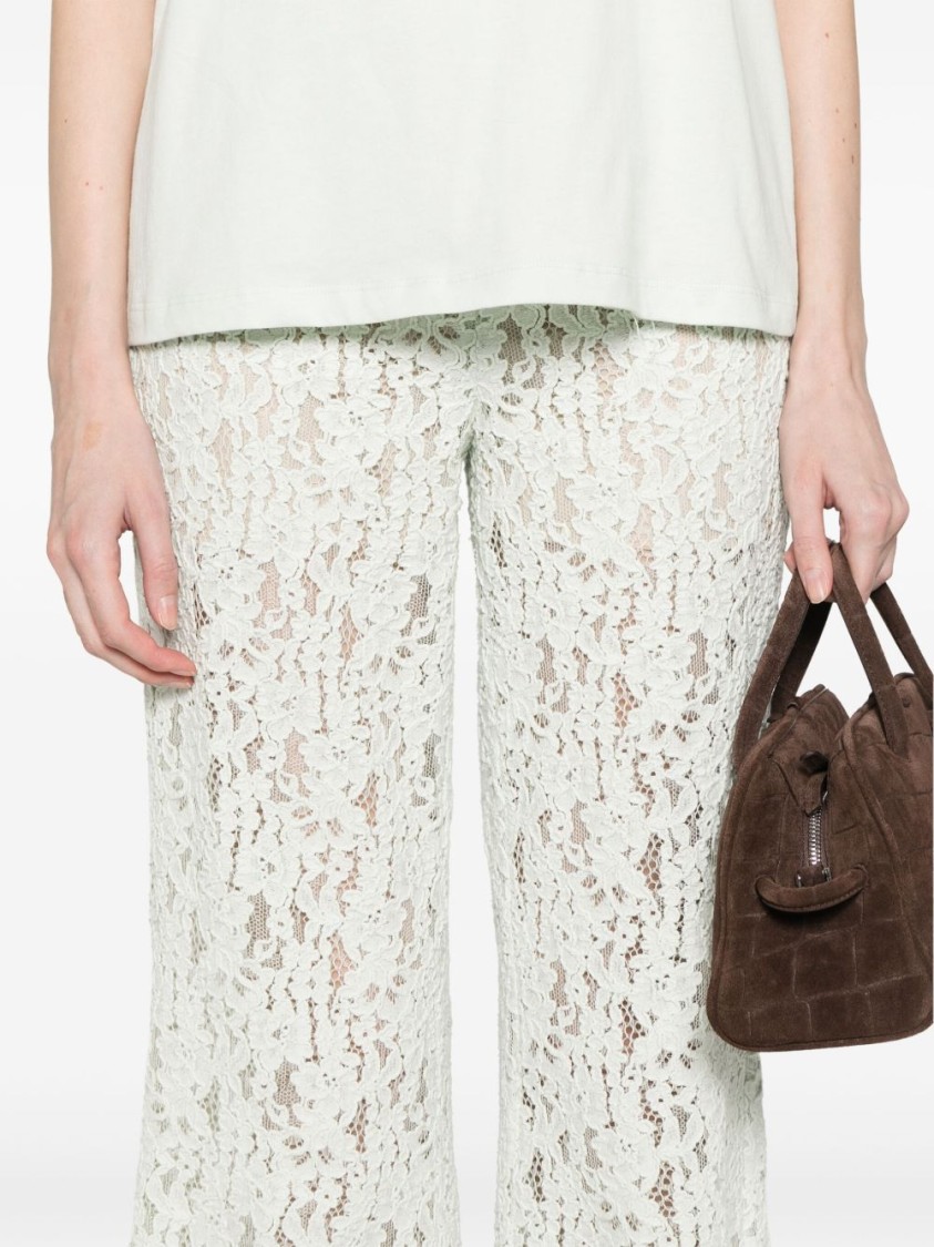 TWINSET TWIN-SET FLARED WHITE TROUSERS WITH DELICATE LACE OVERLAY 