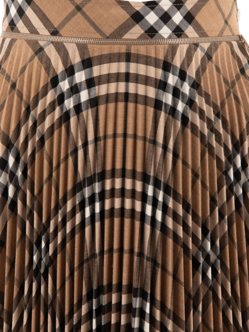 Burberry Wool Blend Pleated Check Skirt In Brown