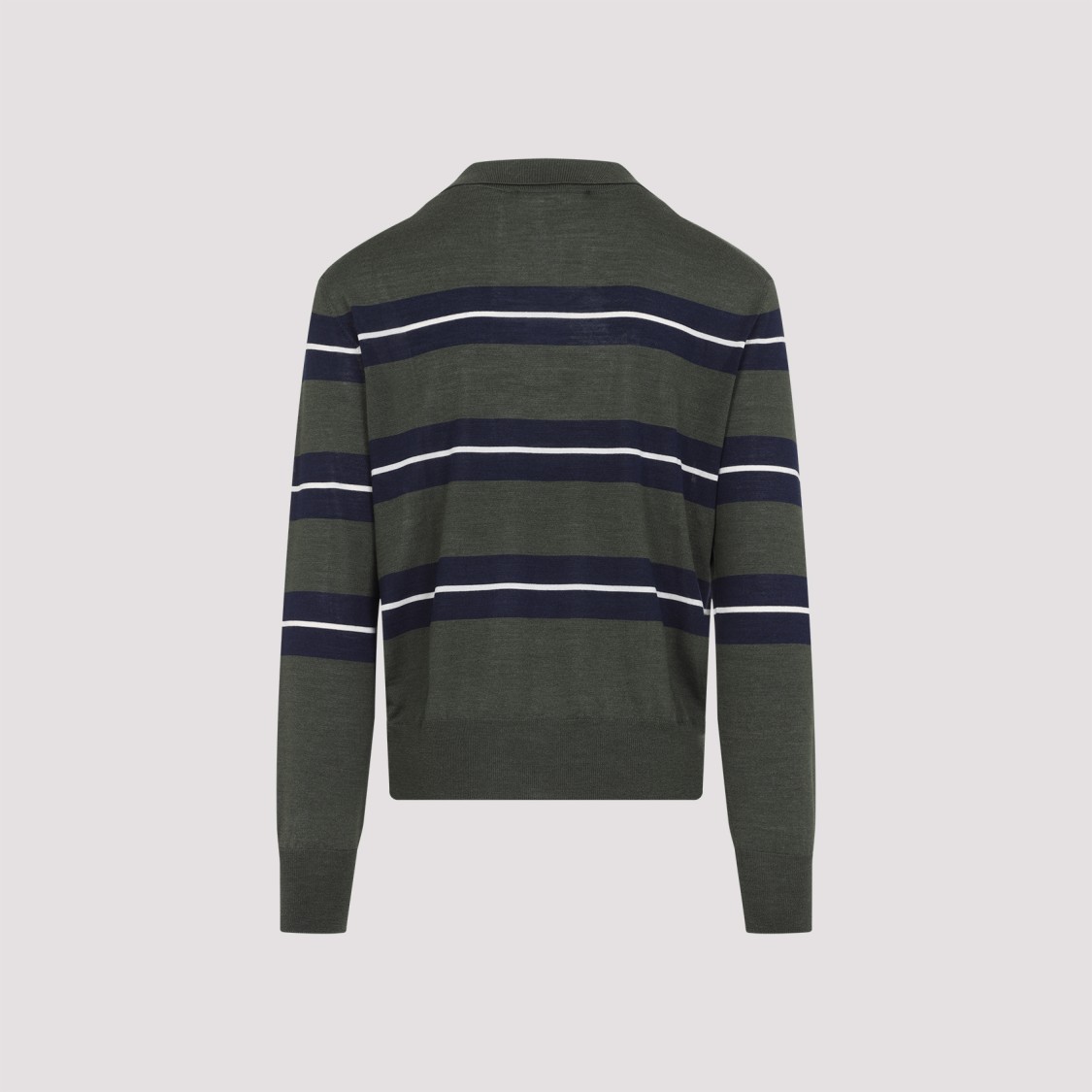 Ami Alexandre Mattiussi Ami Paris Green Polo With All-over Striped Motif And Polo-style Collar In Wool And Silk Blend Man In Black