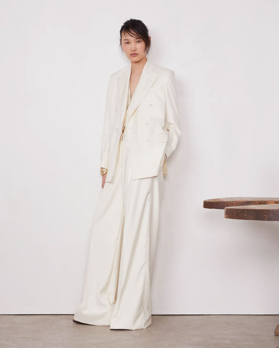 Officine Generale High-waisted Wide Leg Pants With Double Pleats In White
