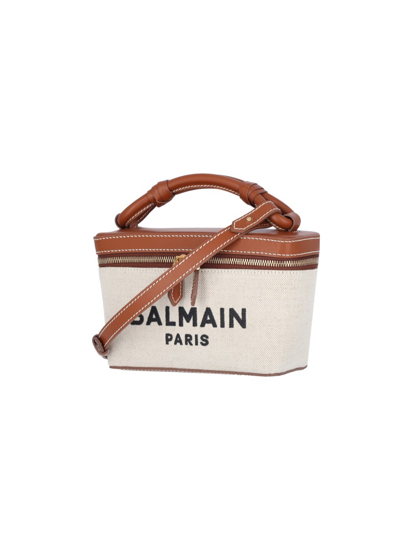 Balmain Structured Canvas Bag With Leather Handle And Logo